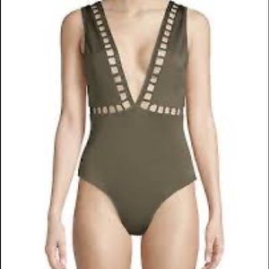 OYE Swimwear Ela Plunging One-Piece Swimsuit w/ Lattice Detail